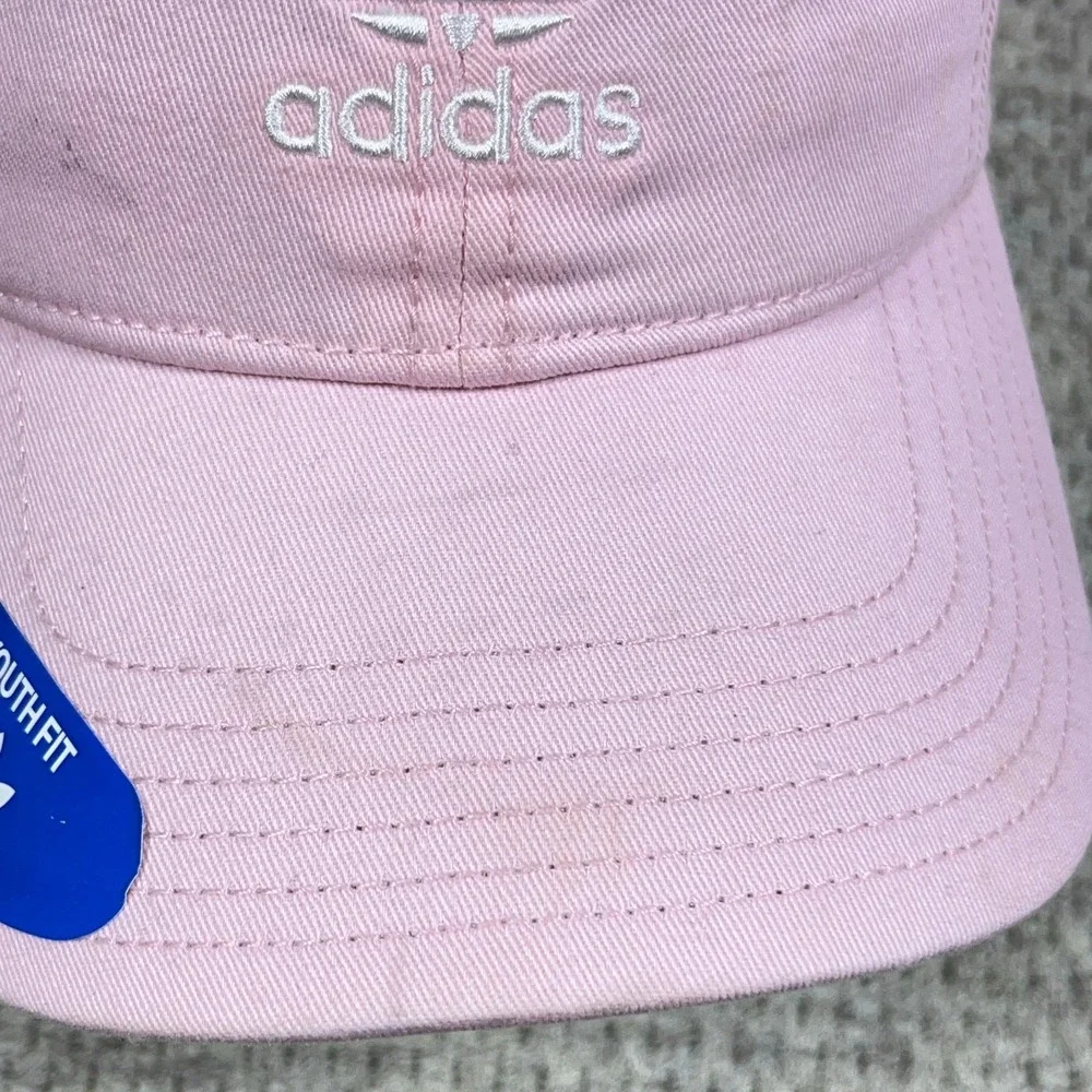 Adidas Hat Cap Strap Back Youth Girls Pink White Trefoil Twill‎ Running Sport